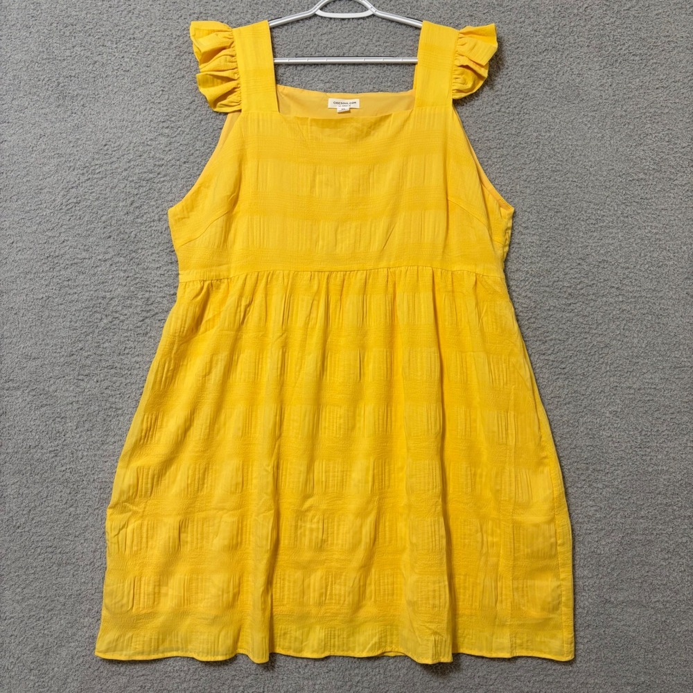 Yellow Ruffle Strap Babydoll Midi Dress Side Zip Flowy Summer Casual Plus 3X